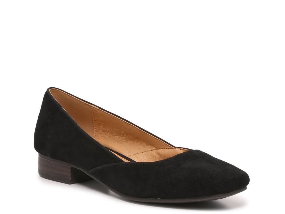 Crown Vintage Sz 7 Women’s Black Slip On Square Toe Suede Dress Flats Shoes